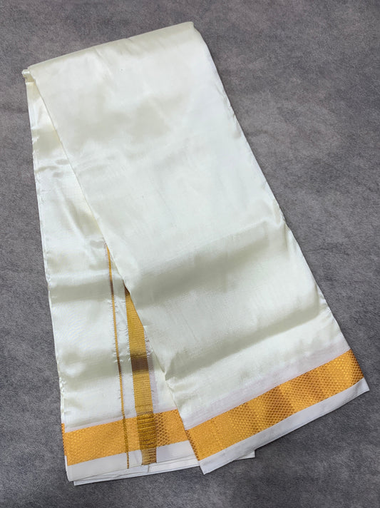 Semi Silk 8 Mulam Dhoti Cream Colour with Medium Border