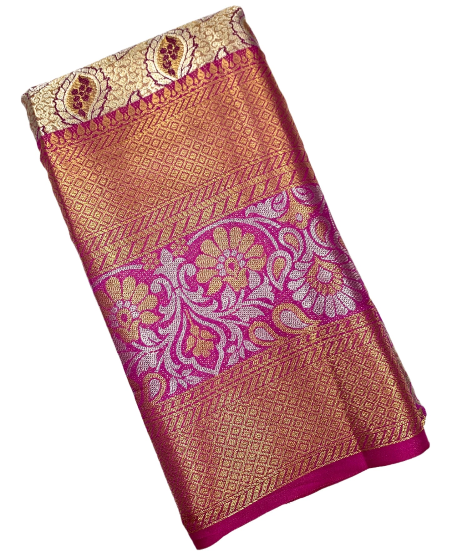 Fancy Tissue Saree Golden Colour with Pink Border