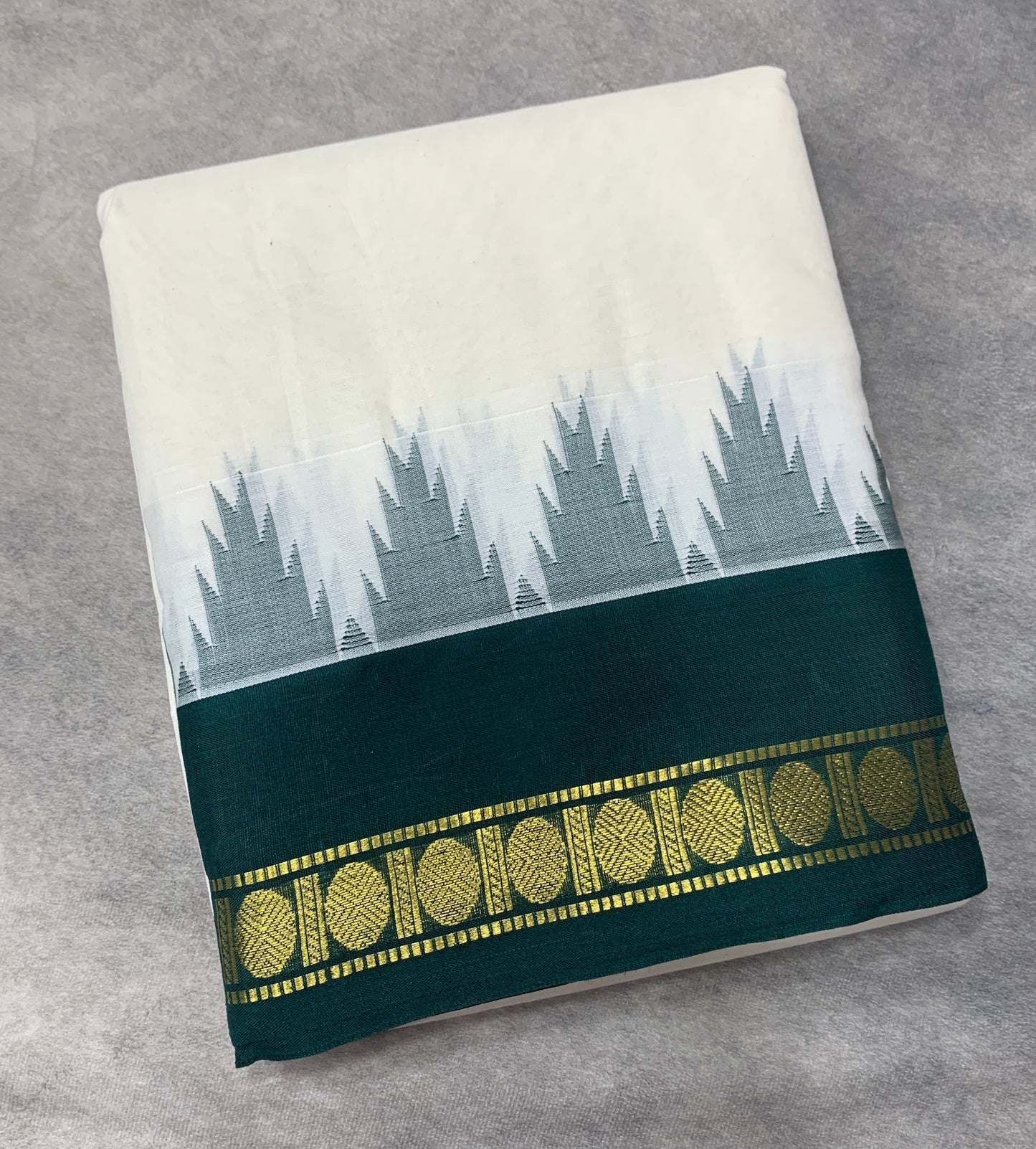 9X5 Korvai Cotton Dhoti Half White Colour Green and Maroon Border