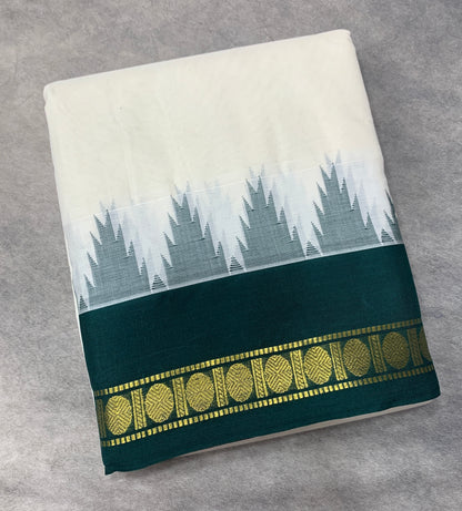 9X5 Korvai Cotton Dhoti Half White Colour Green and Maroon Border