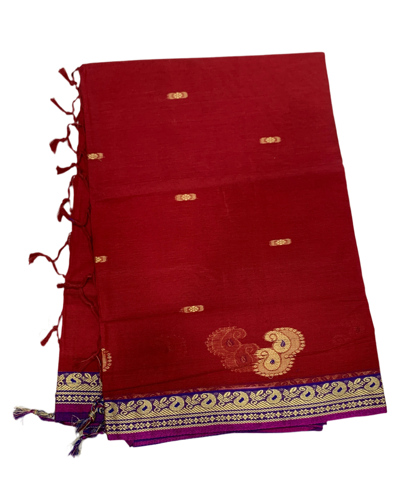 Chettinad Cotton Saree Red Shade with Blue Border