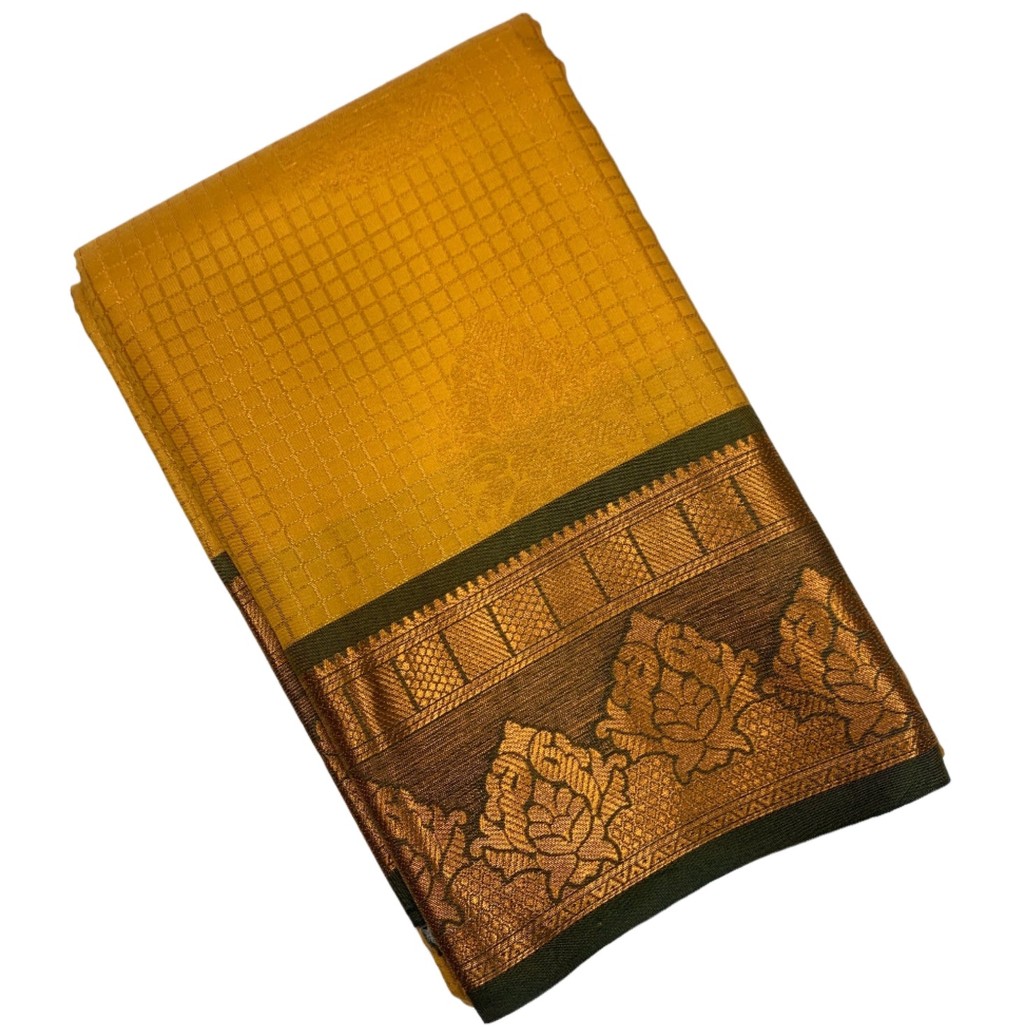 Art Silk Saree Mustard Colour with Green Border