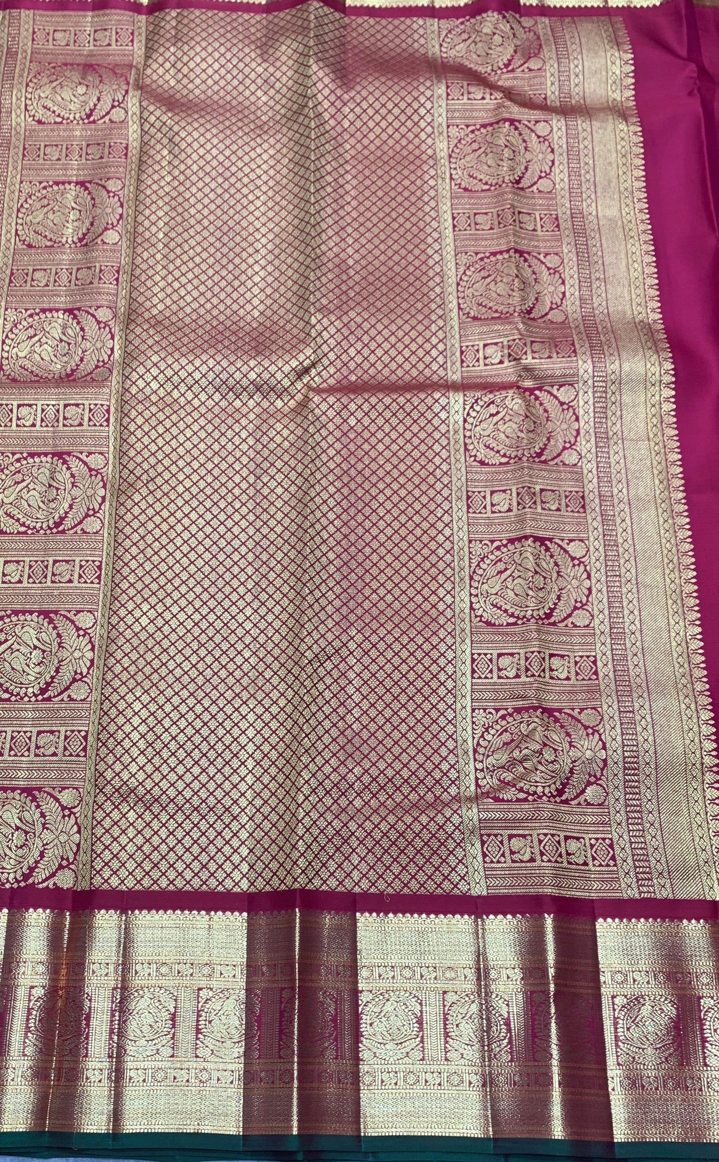 Pure Kanchipuram Silk Sapphire Colour with Red and Golden Zari Border