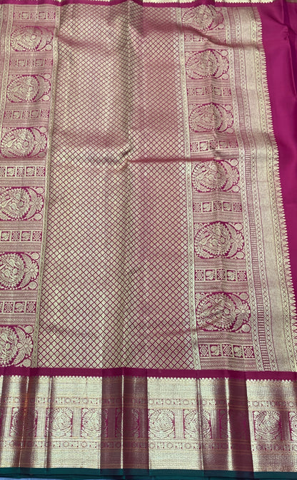Pure Kanchipuram Silk Sapphire Colour with Red and Golden Zari Border