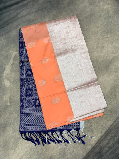 Art Silk Saree Peach Colour with Sliver Zari Border