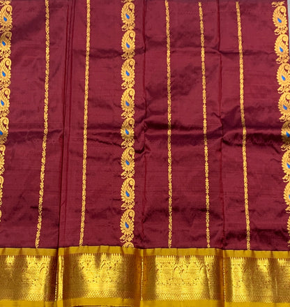 Brown Shade Pure Kanchipuram Kids Pattu Pavadai with Contrast Border for Newborn to 2 Years