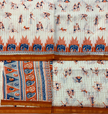 Chettinad Sungudi Cotton White Colour with Orange Border