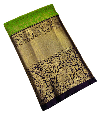 Olive Green Colour Semi Silk Saree with Big Brown Border