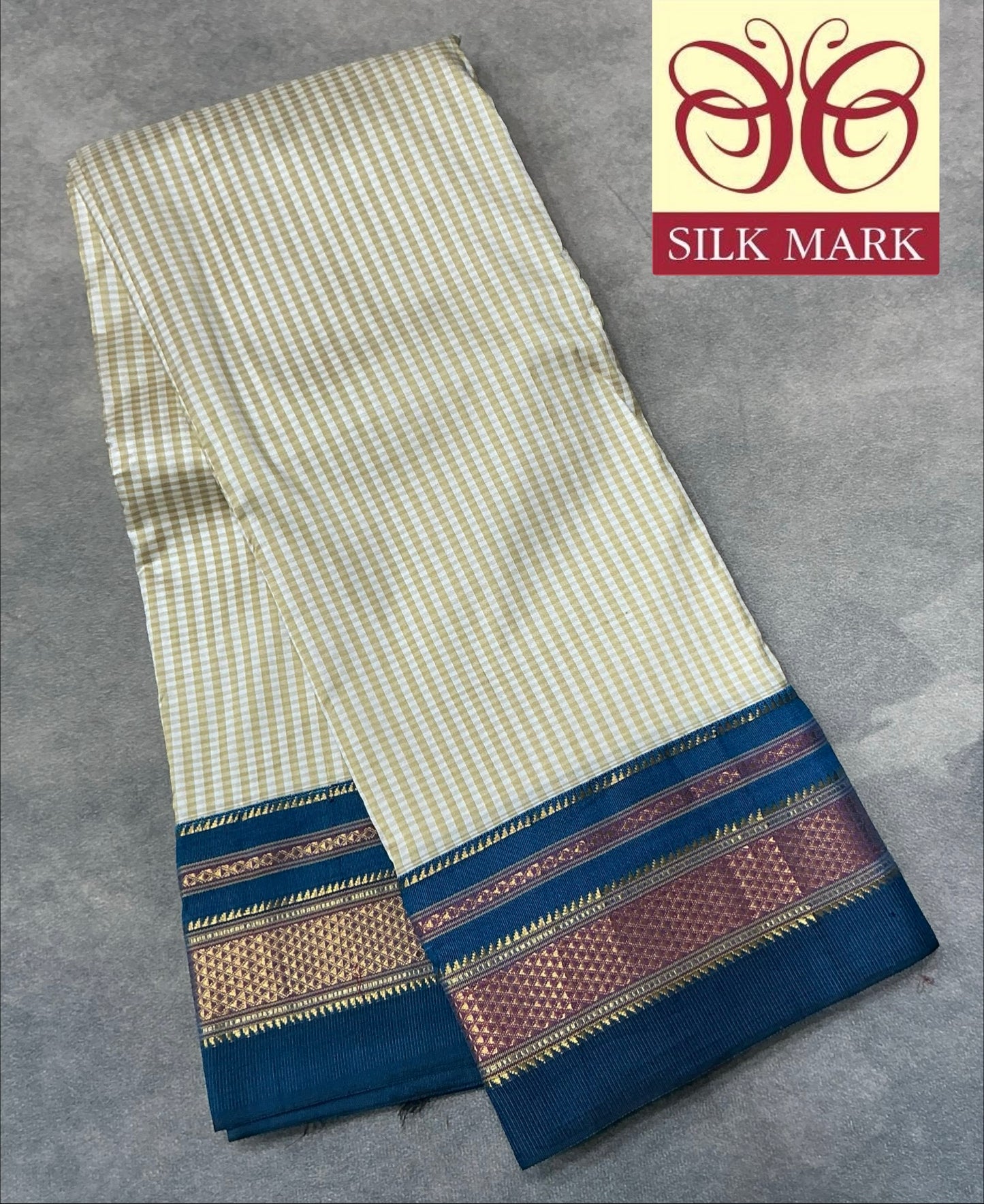 Pure Kanchipuram Silk Saree Tussar Colour with Blue Border