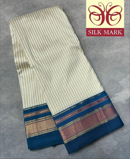 Pure Kanchipuram Silk Saree Tussar Colour with Blue Border