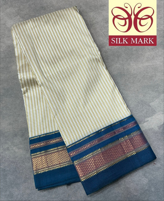 Pure Kanchipuram Silk Saree Tussar Colour with Blue Border
