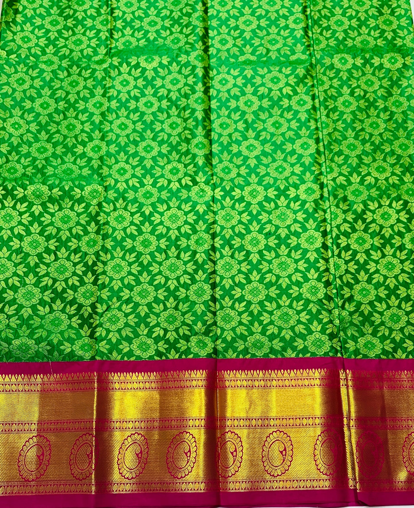 Light Green shade Vegan Silk Kids Pattu Pavadai with contrast border for age 5 to 10