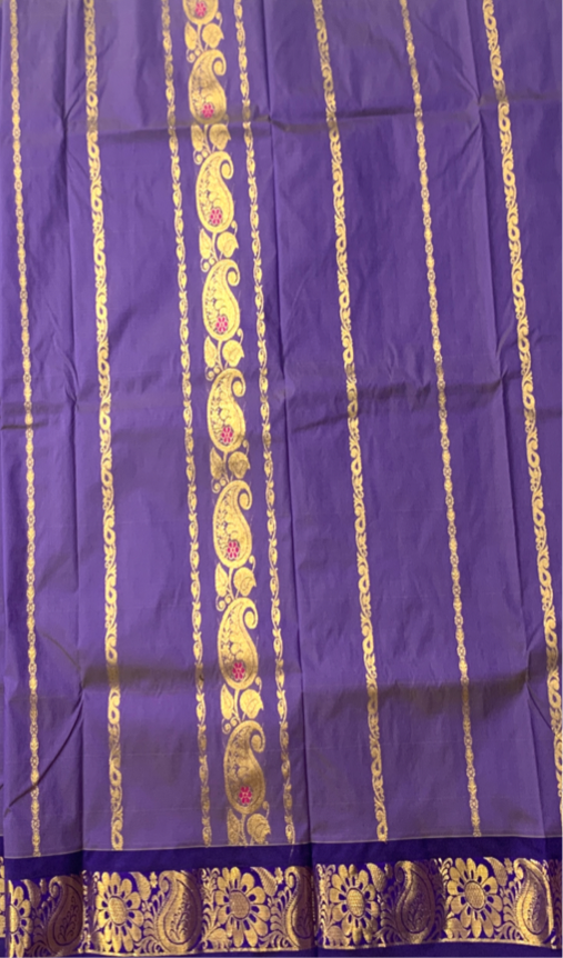 Violet shade Semi Silk Kids Pattu Pavadai with contrast border for age 5 to 10