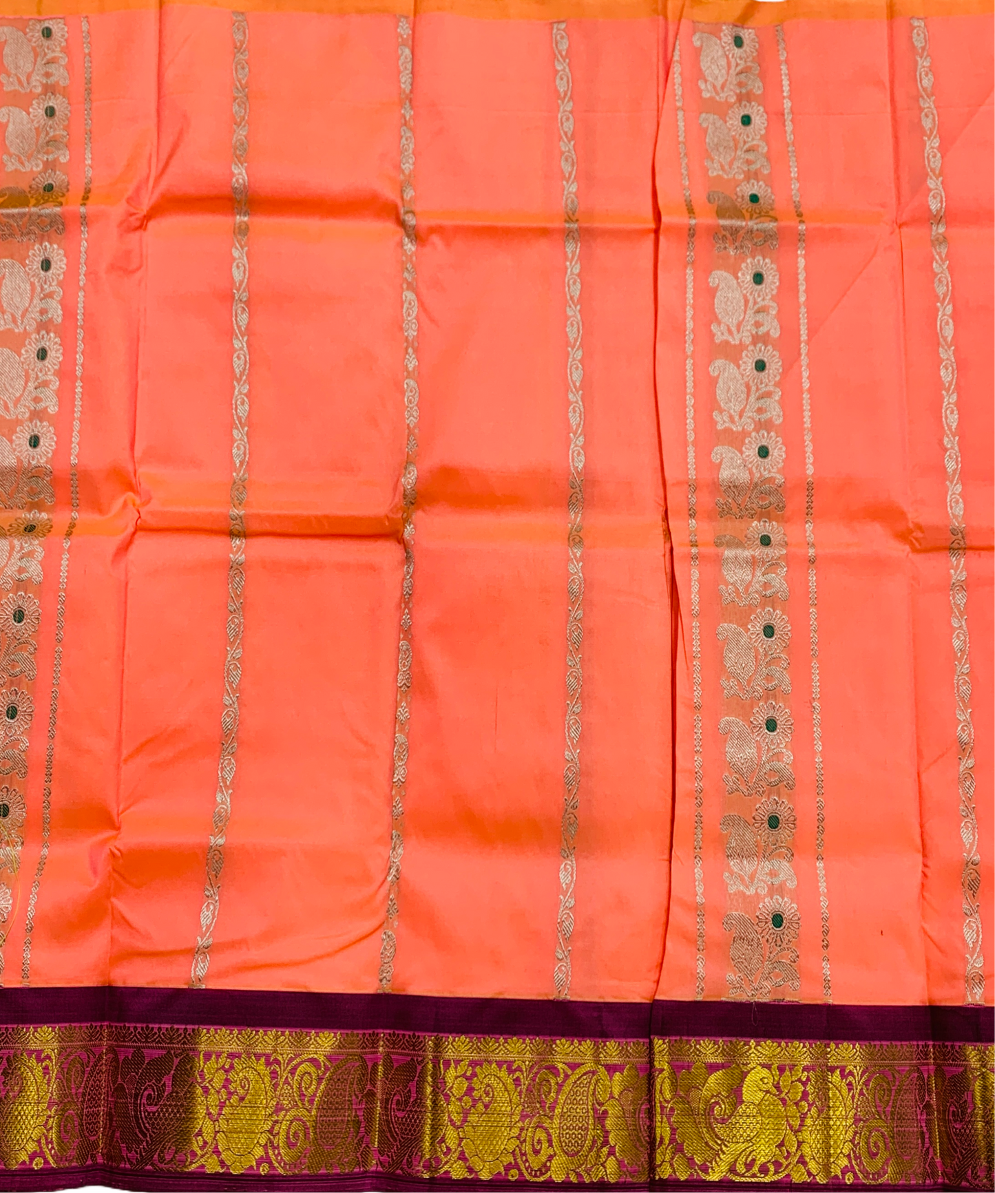 Salmon shade Semi silk Kids Pattu Pavadai with contrast border for age 2 to 5