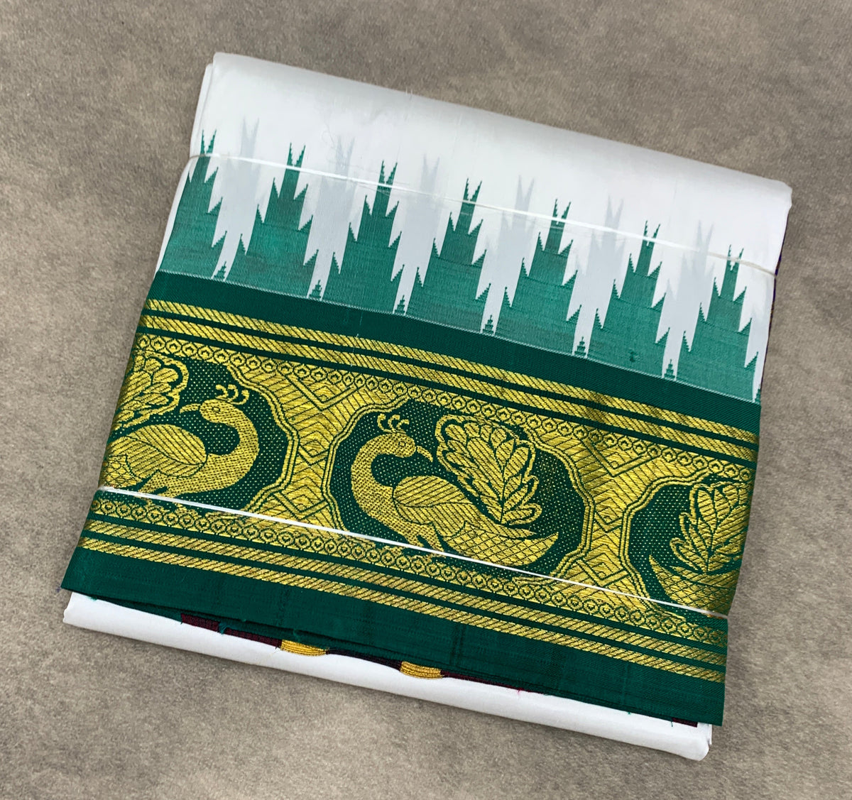 6 Mulam Silk Pooja Towel White Colour with Ganga Jamuna Korvai Border