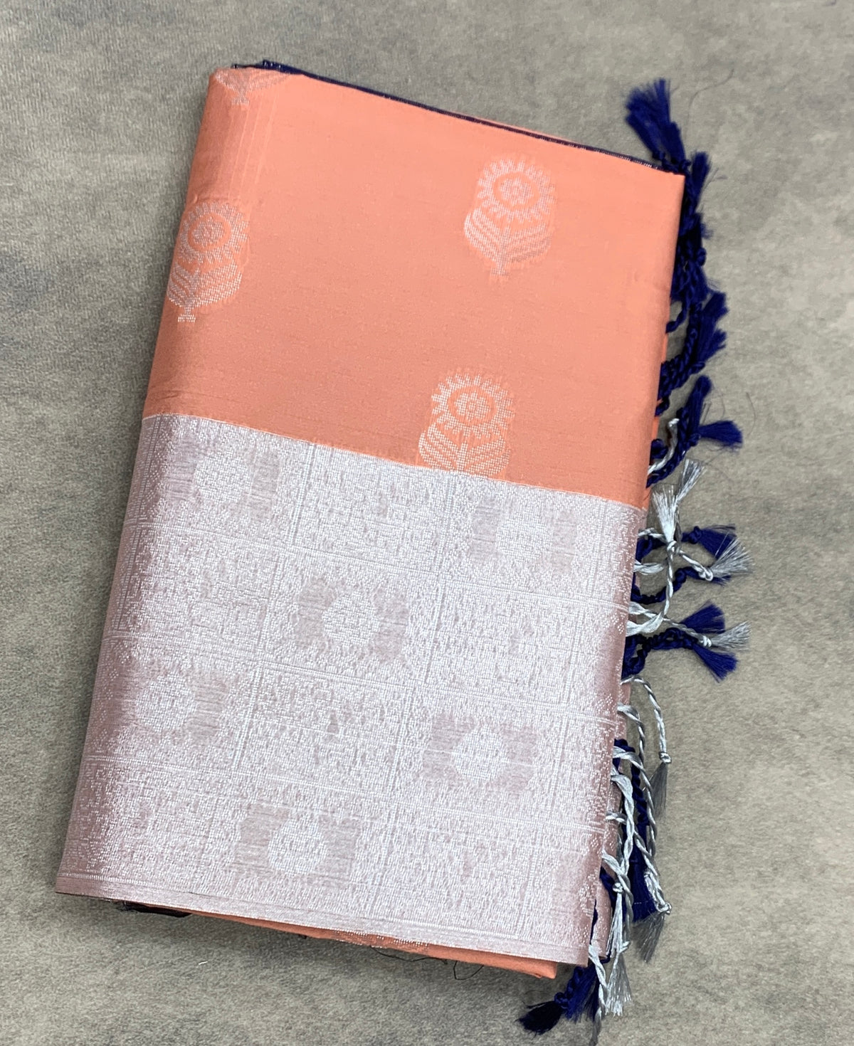 Art Silk Saree Peach Colour with Sliver Zari Border
