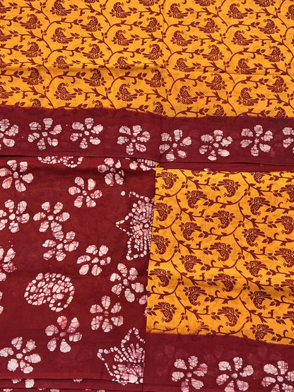 Chettinad Sungudi Cotton Mustard Yellow Colour with Maroon Colour Border