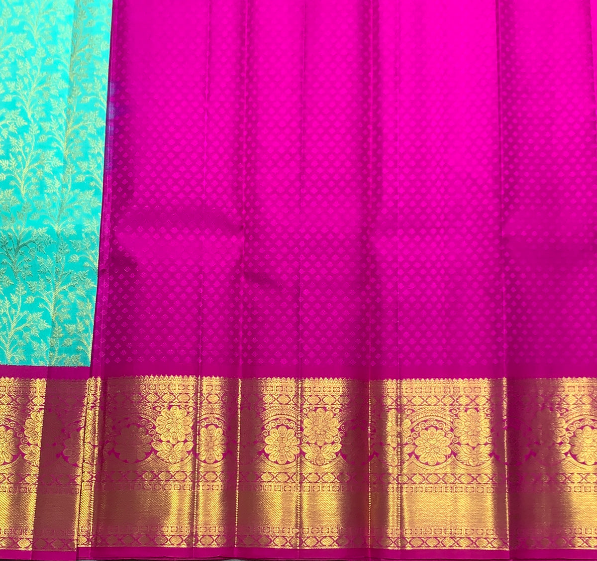 Sapphire Shade Pure Kanchipuram Kids Pattu Pavadai with Contrast Border for Newborn to 2 Years