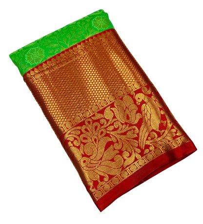 Apple Green Colour Semi Silk Saree with Big Red Border