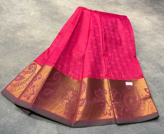 Synthetic Cotton Saree Light Pink Colour with Copper Border