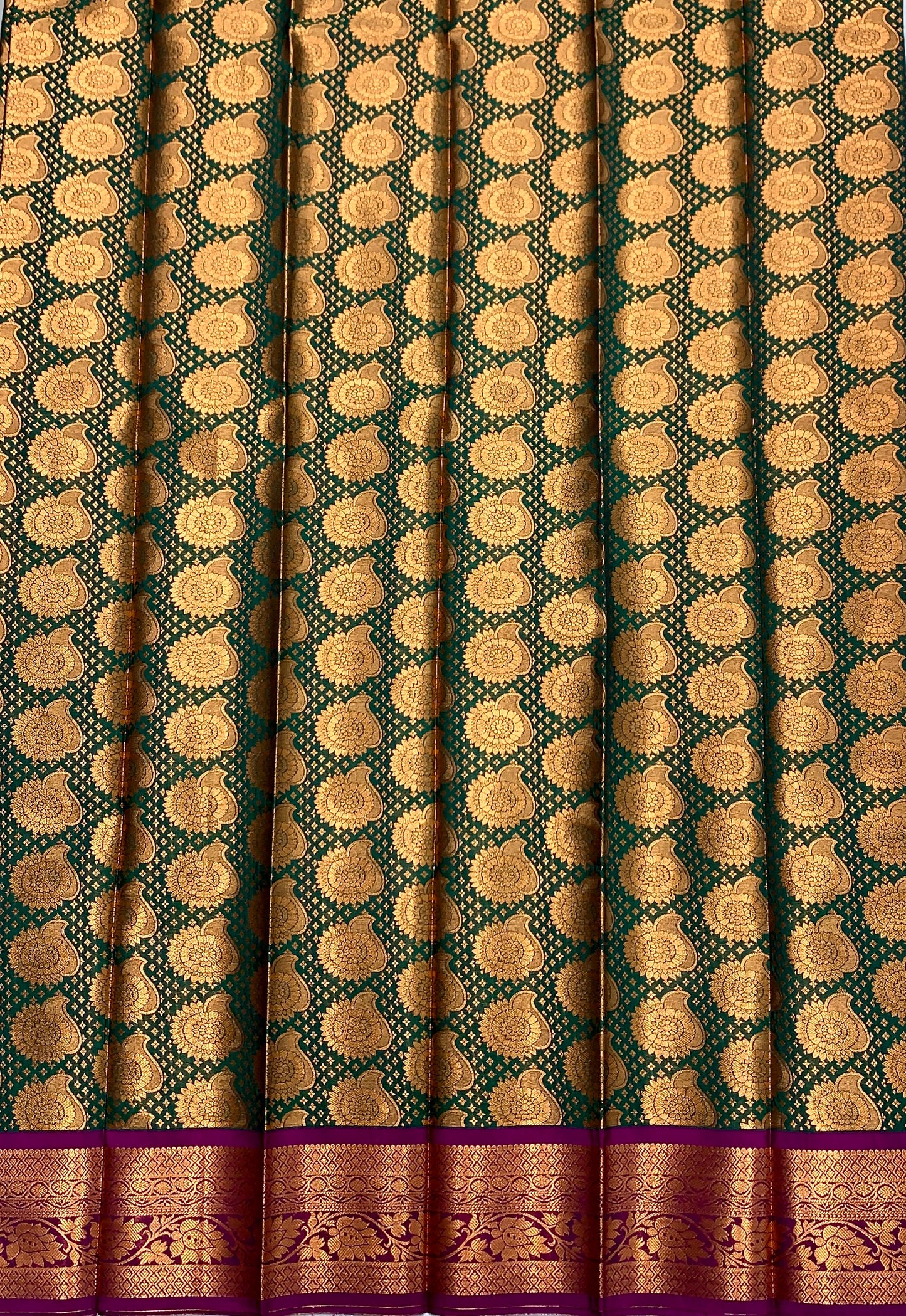 Vegan Silk Saree Green Colour with Copper Border