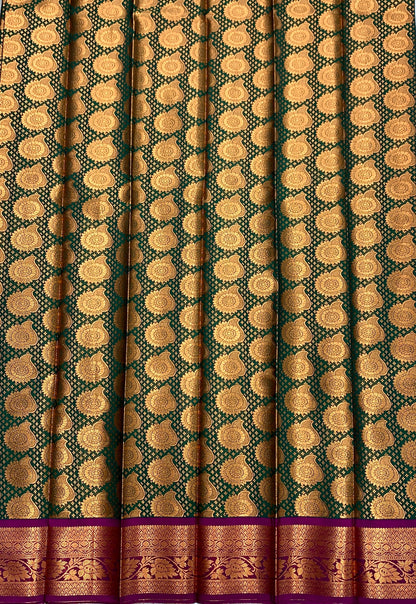 Vegan Silk Saree Green Colour with Copper Border