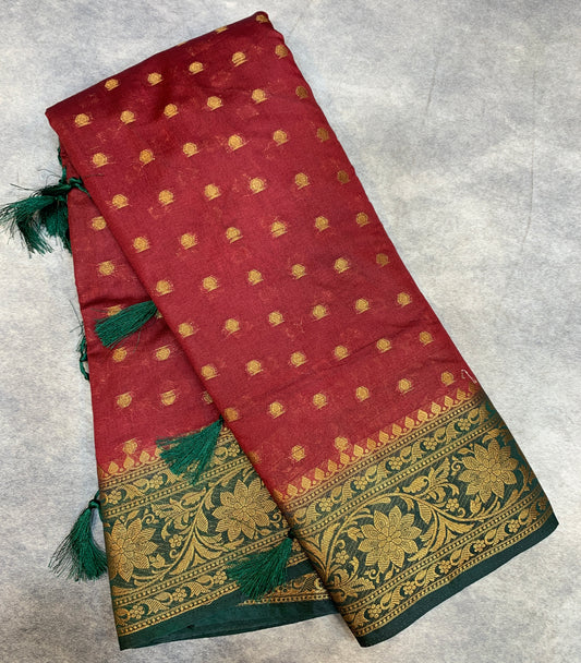 Crepe Saree Maroon Colour with Green Border