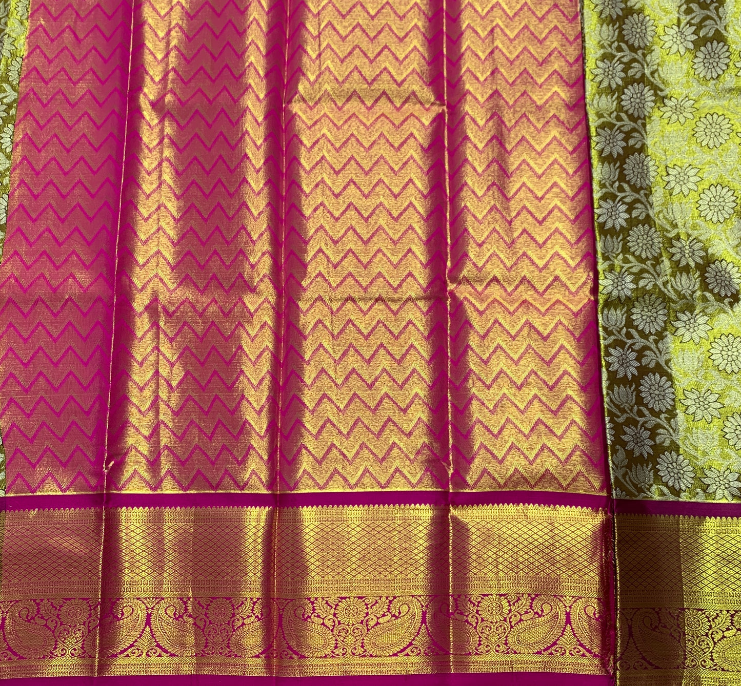 Golden Shade Vegan Silk Kids Pattu Pavadai with Contrast Border for age 2 to 5