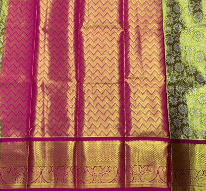 Golden Shade Vegan Silk Kids Pattu Pavadai with Contrast Border for age 2 to 5