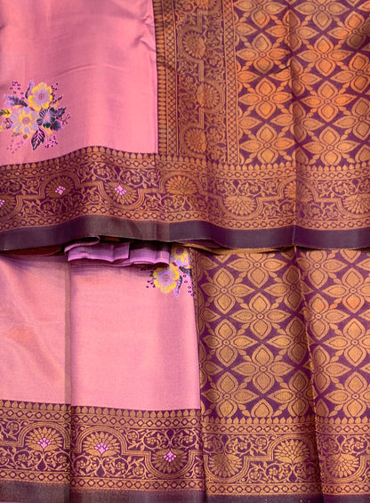 Fancy Tissue Saree Pink Colour with Magenta Border