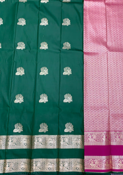 Soft Silk Casual Saree Green Colour with Rettai Pettu Border