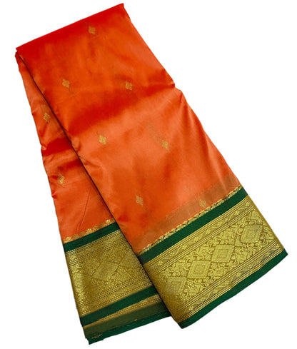 Light Orange Shade Saree with Golden and Green Border