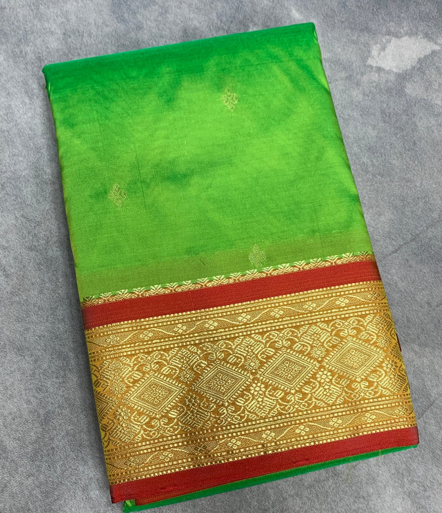 Apple Green shade saree with Sliver and Pink Border