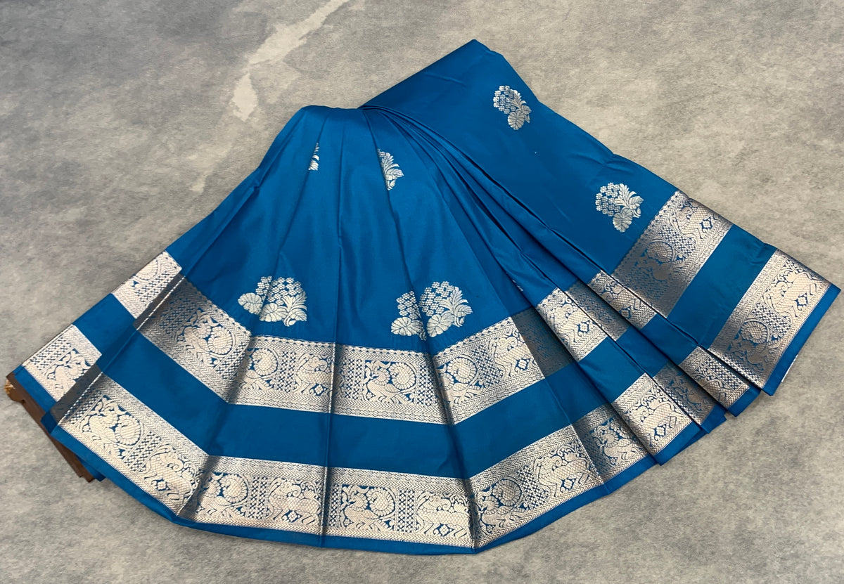 Soft Silk Casual Saree Sky Blue Colour with Rettai Pettu Border