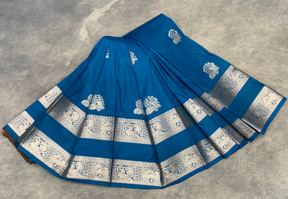 Soft Silk Casual Saree Sky Blue Colour with Rettai Pettu Border