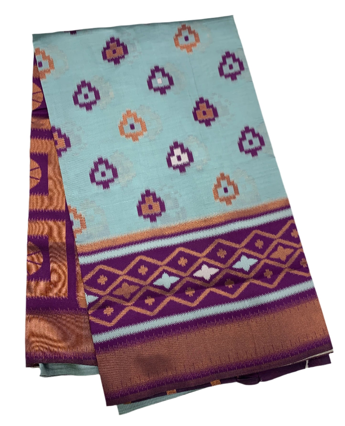 Pochampalli Semi Silk Saree Sky Blue Colour with Magenta Border