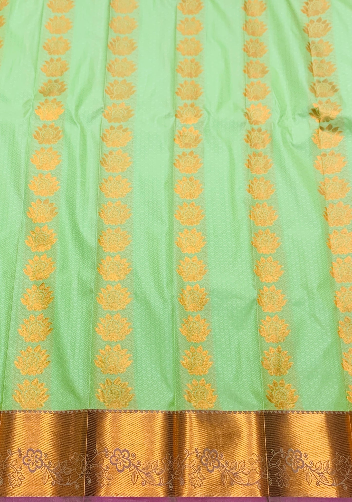 Vegan Silk Saree Apple Green Colour Saree with Copper Border