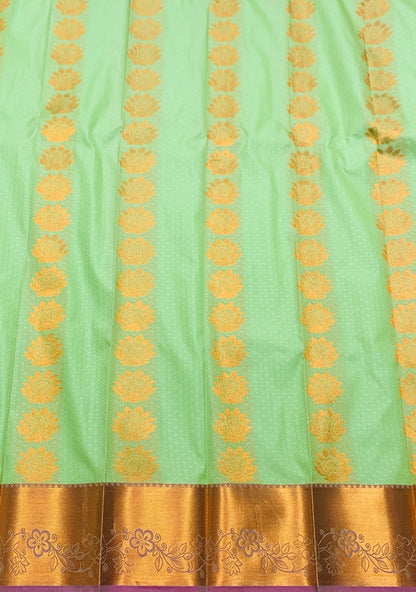 Vegan Silk Saree Apple Green Colour Saree with Copper Border
