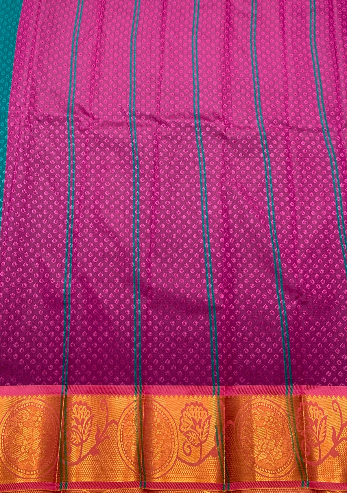 Synthetic Cotton Saree Rama Green Colour with Copper Border