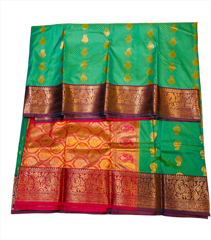 Vegan Silk Saree Light Green Colour with Brown Border