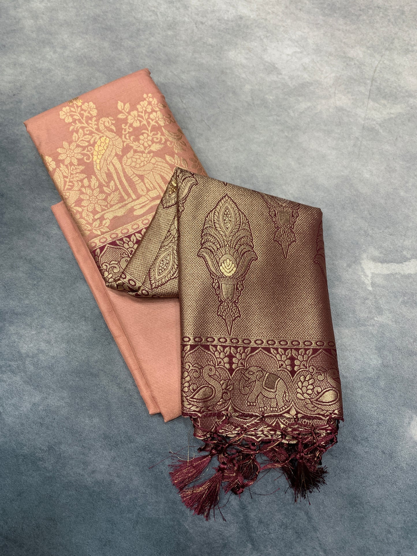 Soft Silk Casual Saree Peach Colour with Brown Colour Border