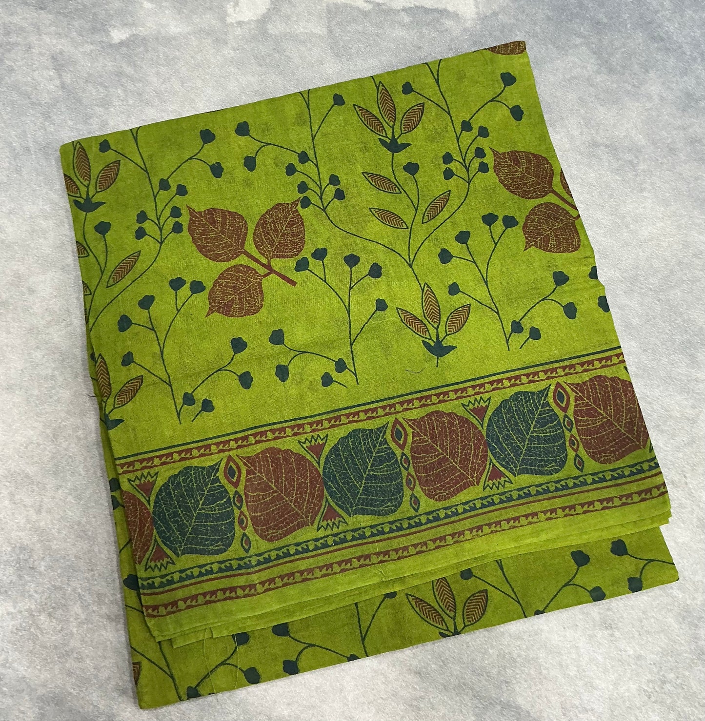 Chettinad Sungudi Cotton Olive Green Colour with Self Colour Border Design