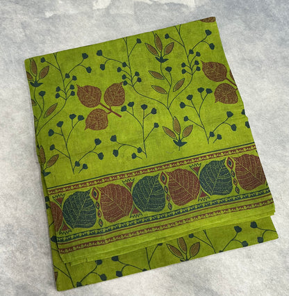 Chettinad Sungudi Cotton Olive Green Colour with Self Colour Border Design