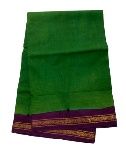 9 yards Cotton Saree Light Green with Brown Border