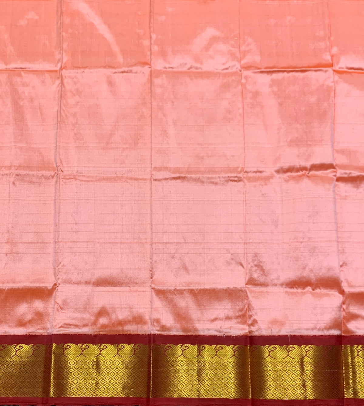 Peach Shade Pure Kanchipuram Kids Pattu Pavadai with Contrast Border for age 2 to 5