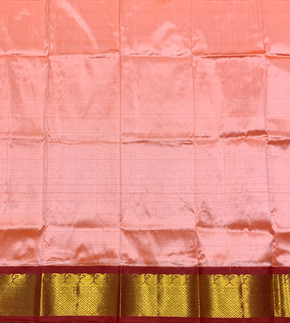 Peach Shade Pure Kanchipuram Kids Pattu Pavadai with Contrast Border for age 2 to 5