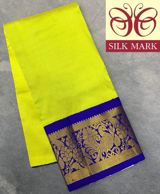 Apple Green Shade Pure Kanchipuram Kids Pattu Pavadai with Contrast Border for Newborn to 2 Years