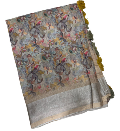 Jute Cotton Saree Dark Brown Shade with Thread Border