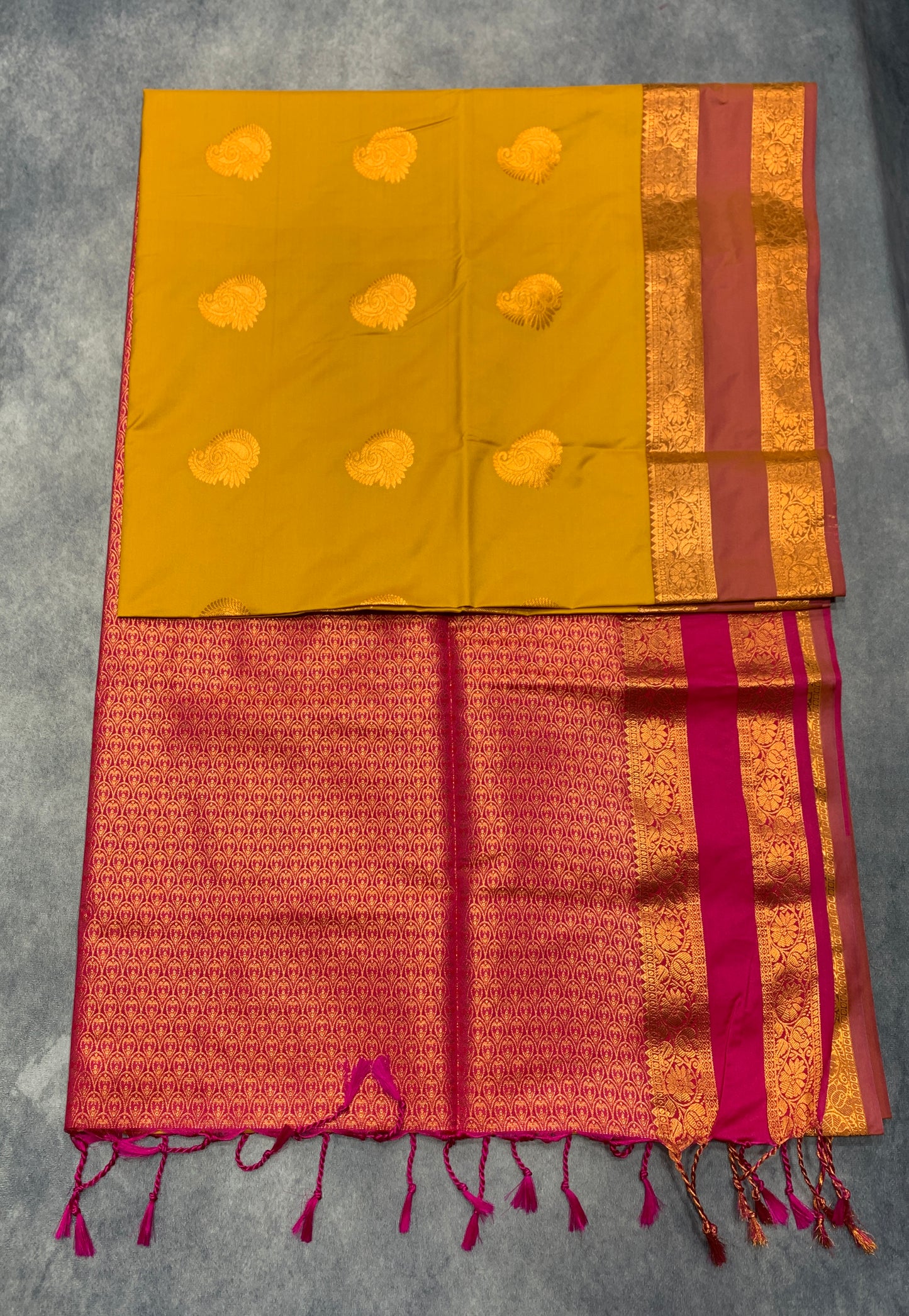 Soft Vegan Silk Saree Yellow Colour with Rettai Pettu Border