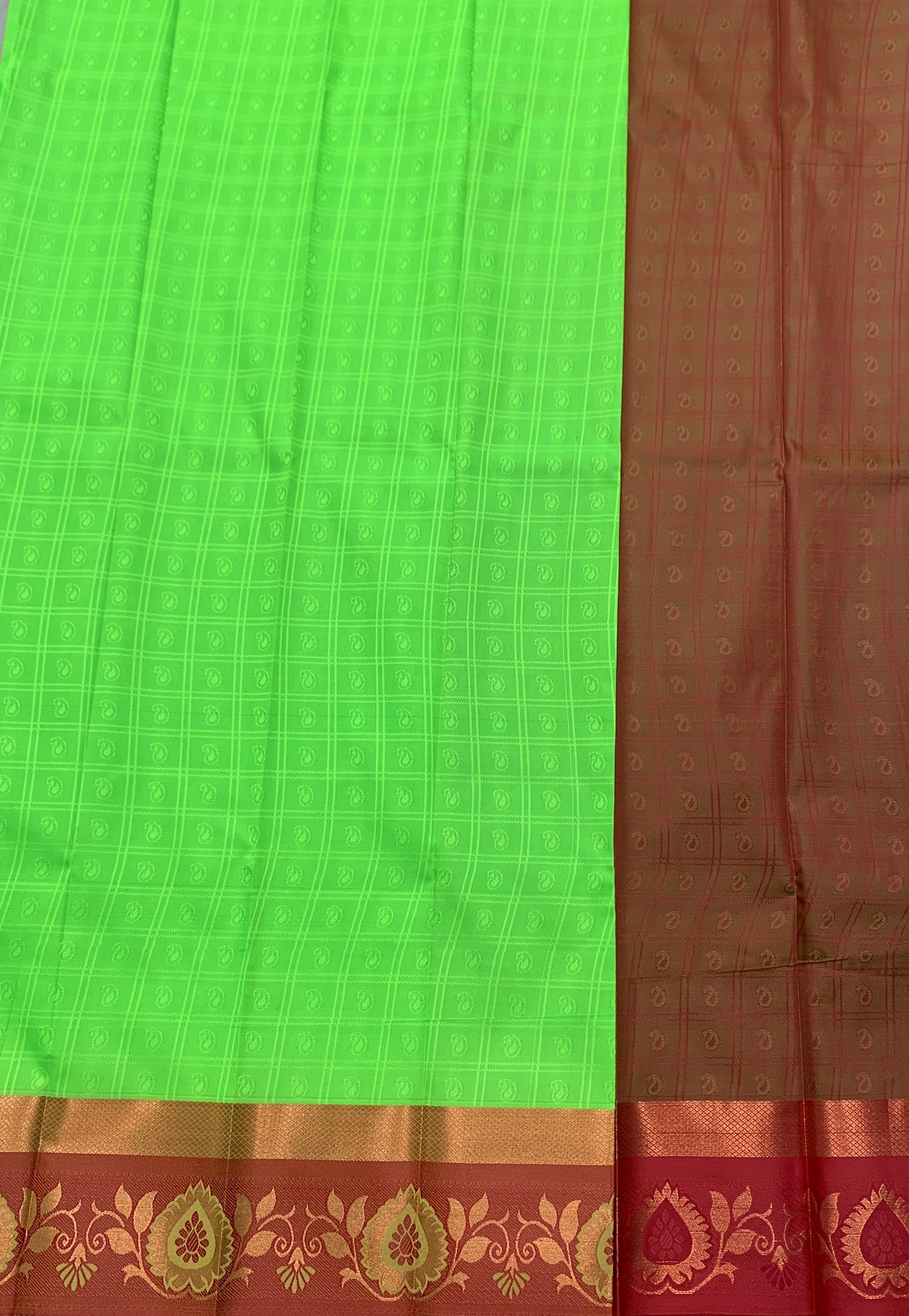 Synthetic Cotton Saree Apple Green Shade with Maroon Border